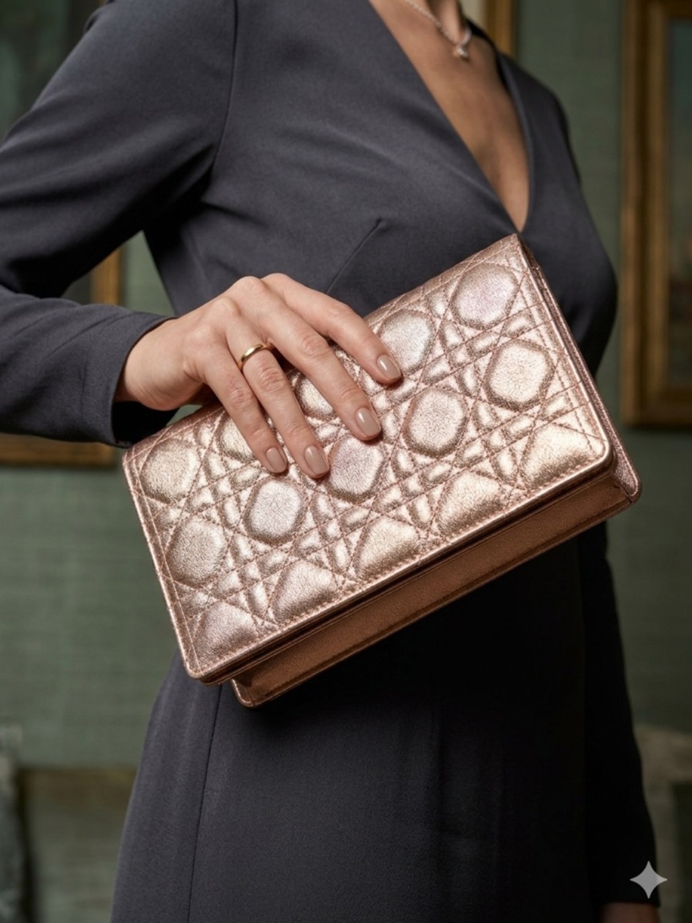 Dior Lady Dior Wallet on Chain - limited edition Metallic Rose Gold - Picture 3 of 13